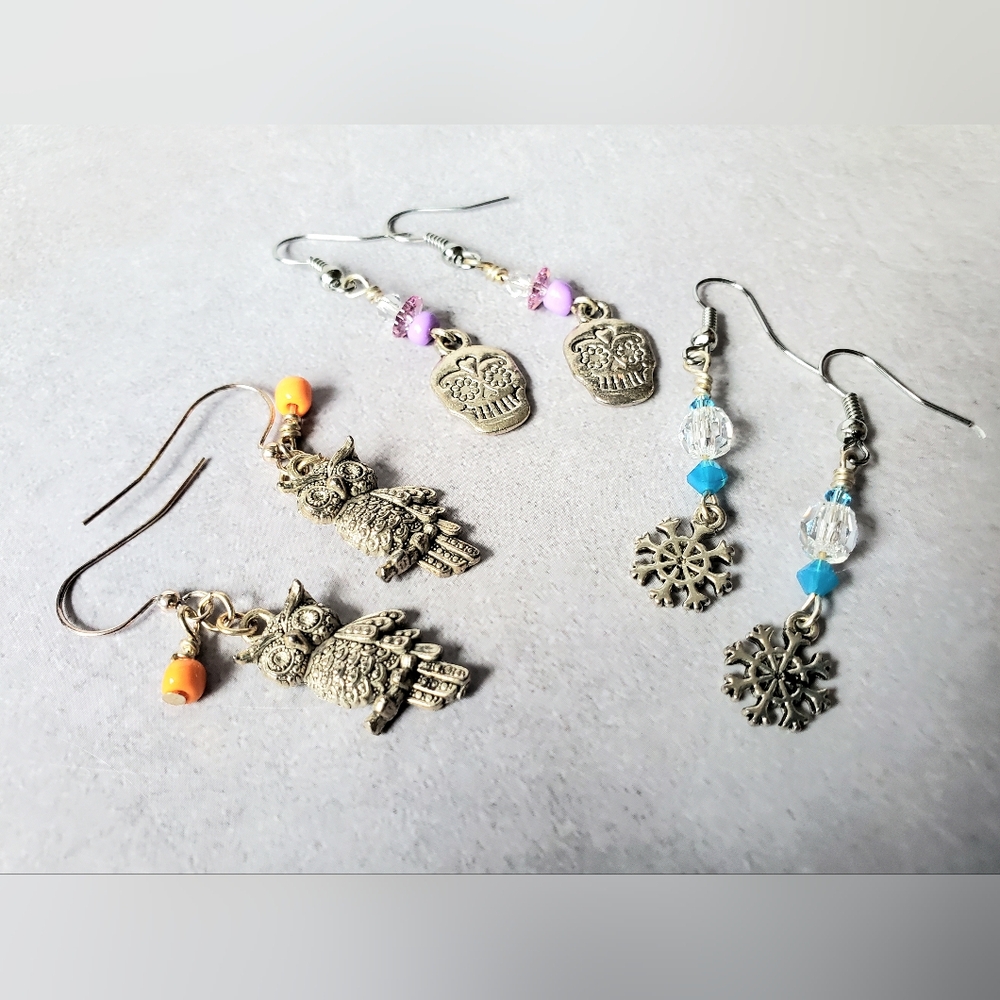 Three Pairs of Silver Tone Earrings